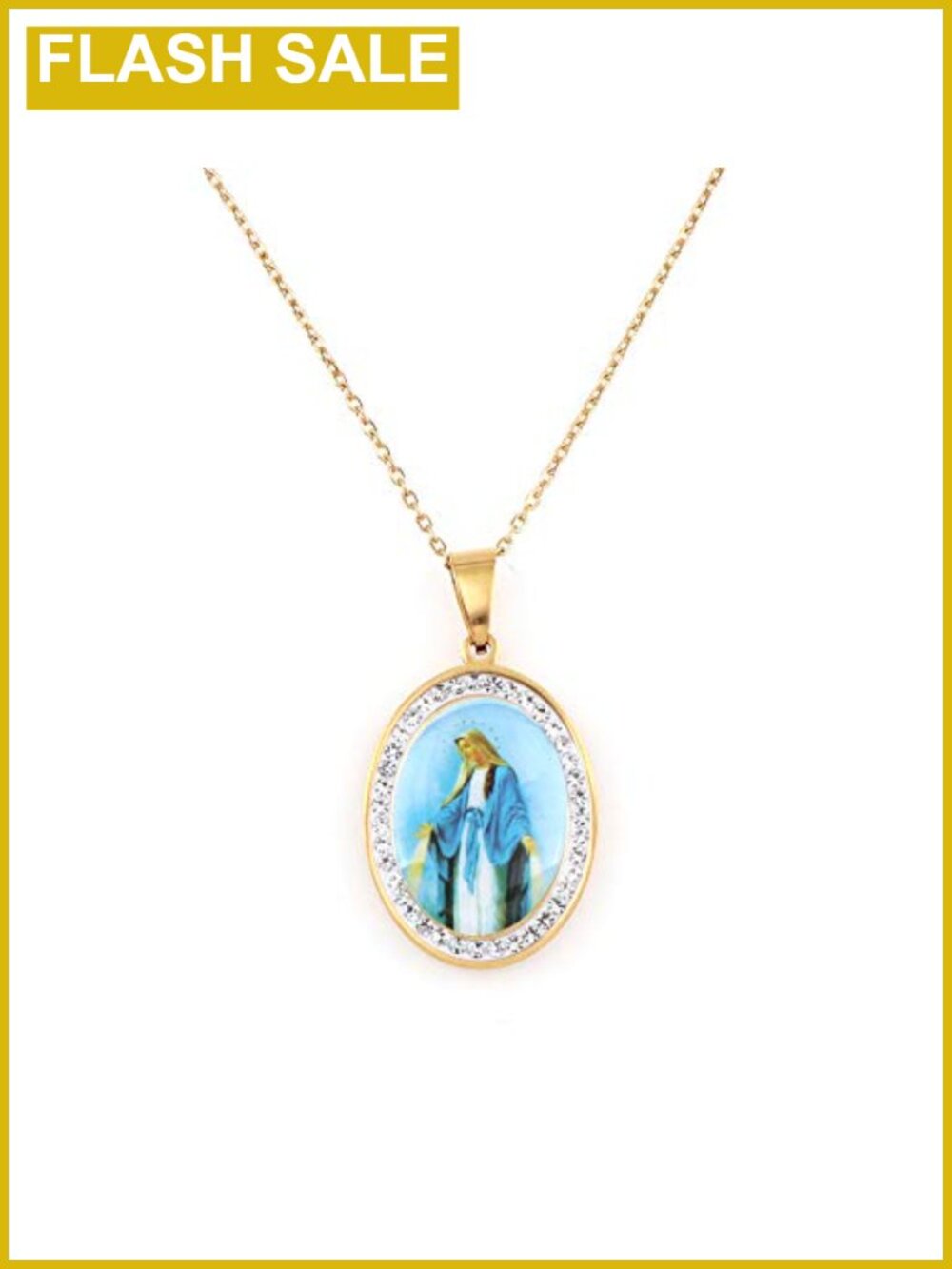 Miraculous Medal Necklace Golden Stainless Steel Zircon Pendant Religious
